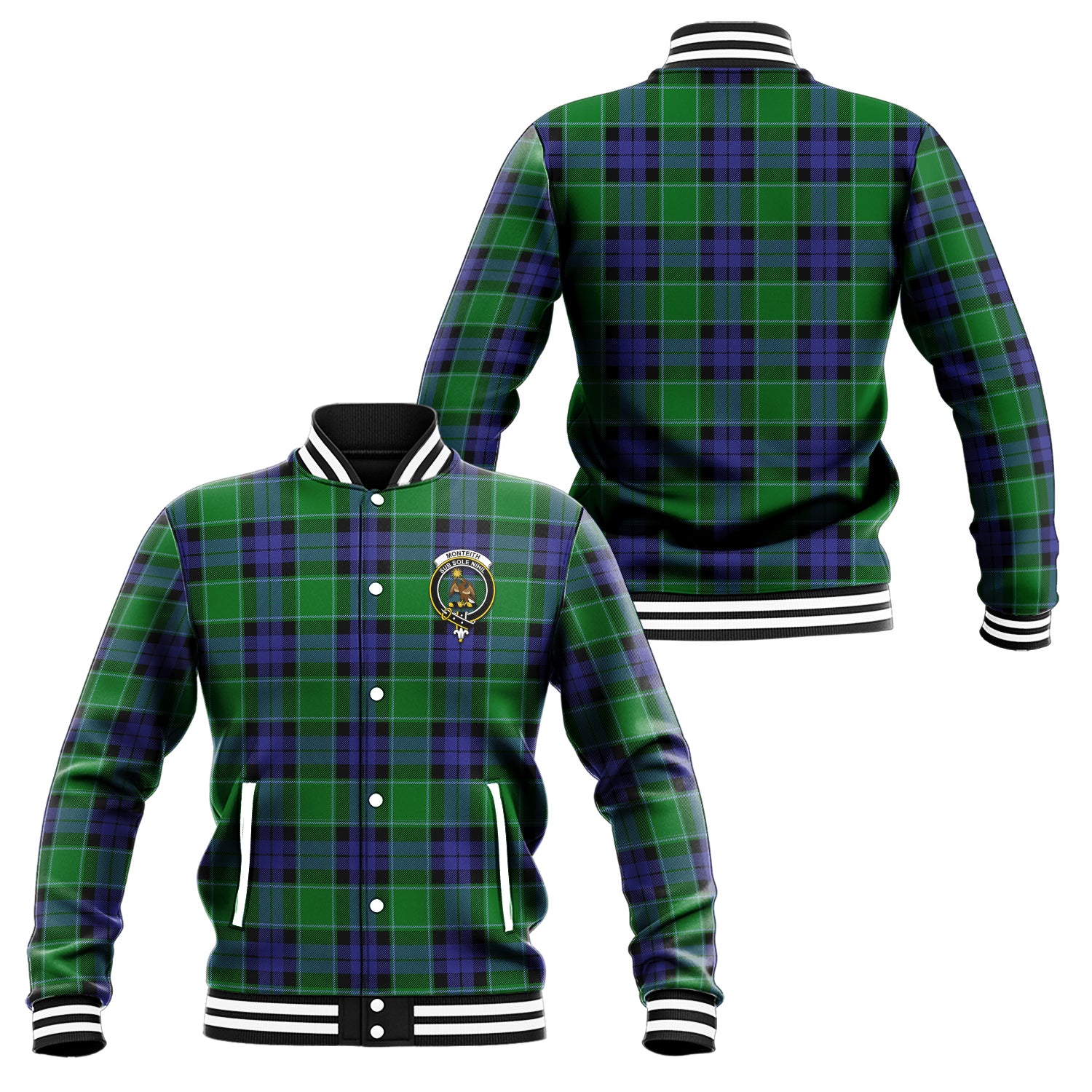 Monteith Tartan Baseball Jacket with Family Crest Unisex - Tartan Vibes Clothing