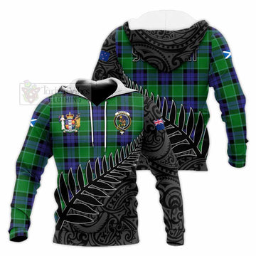 Monteith Crest Tartan Knitted Hoodie with New Zealand Silver Fern Half Style