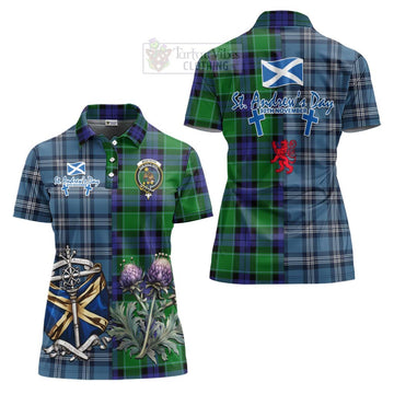 Monteith Tartan Women's Polo Shirt Happy St. Andrew's Day Half Tartan Style Women - Tartan Vibes Clothing