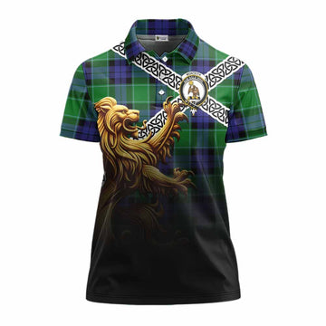 Monteith Crest Tartan Women's Polo Shirt with Golden Lion Emblem Celtic Style Women - Tartan Vibes Clothing