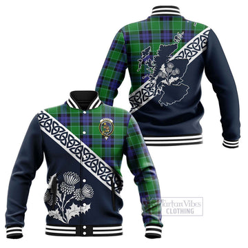 Monteith Tartan Baseball Jacket Featuring Thistle and Scotland Map Unisex - Tartan Vibes Clothing