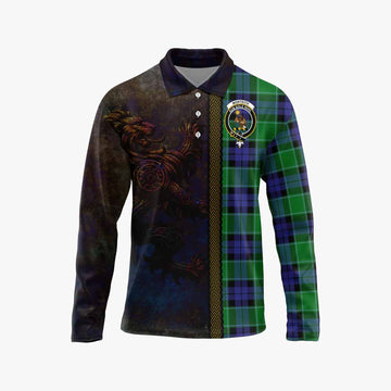Monteith Tartan Family Crest Long Sleeve Polo Shirt Alba Gu Brath Be Brave Lion Ancient Style Unisex - Tartan Vibes Clothing