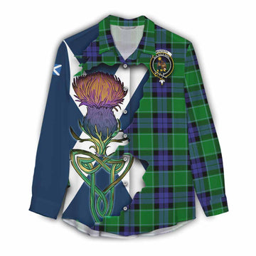 Monteith Tartan Family Crest Women's Casual Shirt Scottish Thistle Celtic Inspired Female - Tartan Vibes Clothing