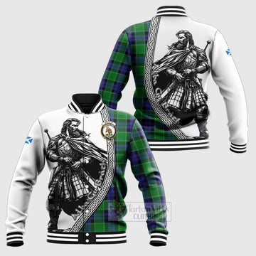 Monteith Tartan Clan Crest Baseball Jacket with Highlander Warrior Celtic Style Unisex - Tartan Vibes Clothing