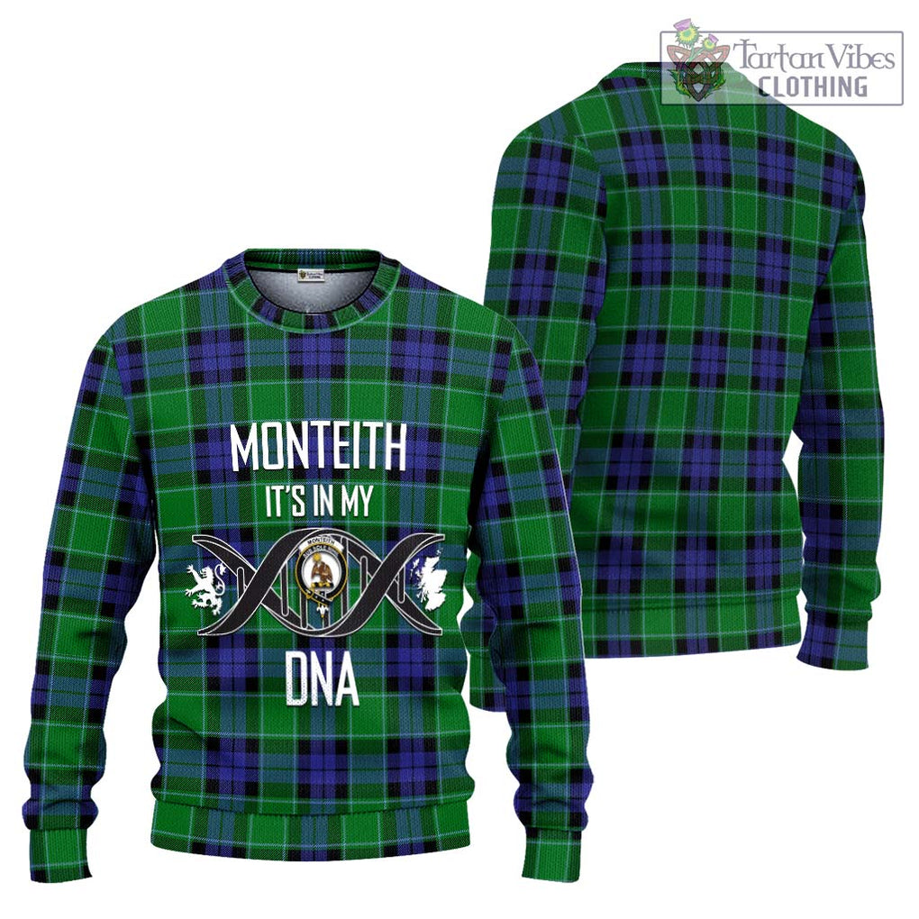 Monteith Tartan Knitted Sweater with Family Crest DNA In Me Style Unisex - Tartanvibesclothing Shop