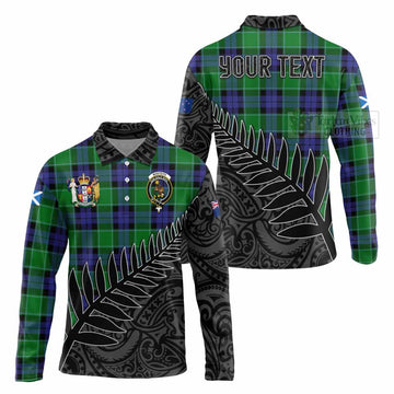 Monteith Crest Tartan Long Sleeve Polo Shirt with New Zealand Silver Fern Half Style Unisex - Tartan Vibes Clothing
