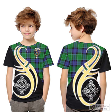 Monteith Tartan Kid T-Shirt with Family Crest and Celtic Symbol Style