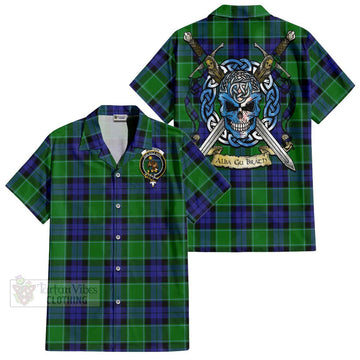 Monteith Tartan Hawaiian Shirt with Family Crest Celtic Skull Style Kid - Tartan Vibes Clothing