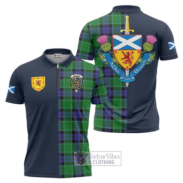 Monteith Tartan Zipper Polo Shirt Alba with Scottish Lion Royal Arm Half Style Unisex - Tartan Vibes Clothing