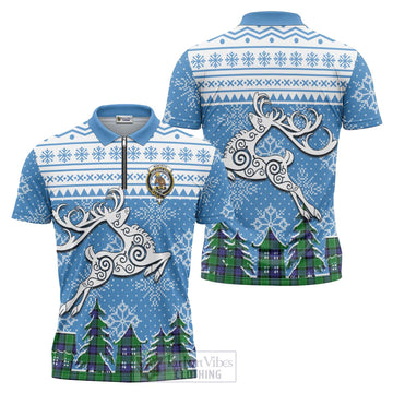 Monteith Clan Christmas Zipper Polo Shirt Celtic Reindeer Style Unisex - Tartan Vibes Clothing