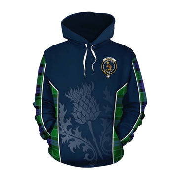 Monteith Tartan Cotton Hoodie with Family Crest and Scottish Thistle Vibes Sport Style Pullover Hoodie XS - Tartan Vibes Clothing