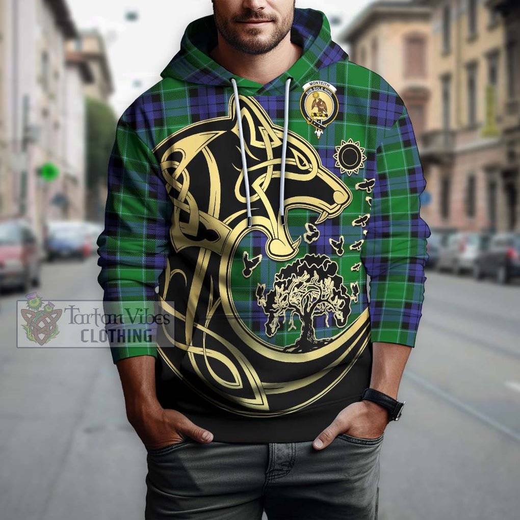 Monteith Tartan Hoodie with Family Crest Celtic Wolf Style Zip Hoodie - Tartan Vibes Clothing