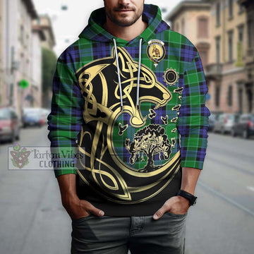 Monteith Tartan Hoodie with Family Crest Celtic Wolf Style Zip Hoodie - Tartan Vibes Clothing