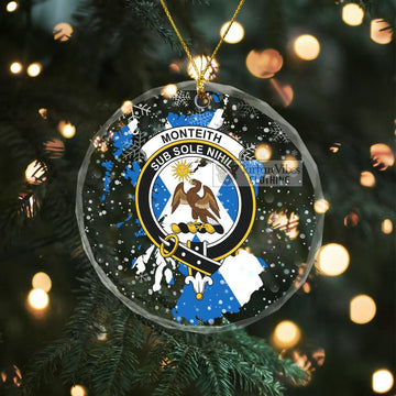 Monteith Clan Crest Christmas Glass Ornament with Scotland Map Transparent Glass Circle - 2D-tartanvibesclothing