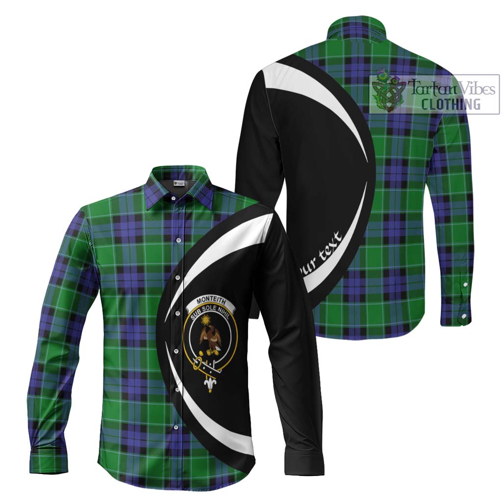 Monteith Tartan Long Sleeve Button Up with Family Crest Circle Style Men's Shirt S - Tartan Vibes Clothing