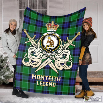 Monteith Tartan Blanket with Clan Crest and the Golden Sword of Courageous Legacy