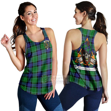 Monteith Tartan Women's Racerback Tanks with Family Crest and Bearded Skull Holding Bottles of Whiskey