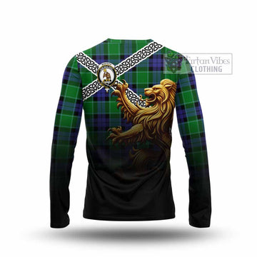 Monteith Crest Tartan Long Sleeve T-Shirt with Golden Lion Emblem Celtic Style - Tartan Vibes Clothing