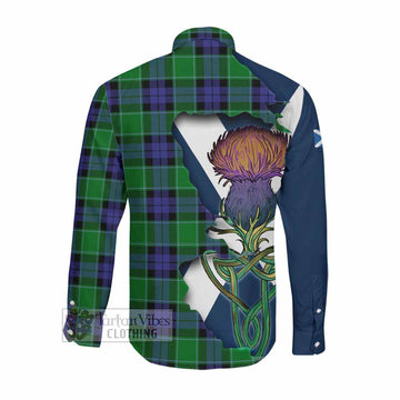 Monteith Tartan Family Crest Long Sleeve Button Shirt Scottish Thistle Celtic Inspired Men's Shirt - Tartan Vibes Clothing
