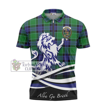 Monteith Tartan Zipper Polo Shirt with Alba Gu Brath Regal Lion Emblem - Tartan Vibes Clothing