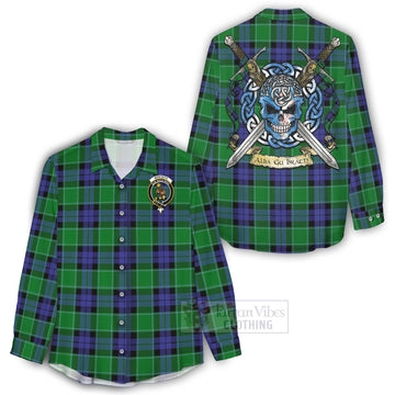 Monteith Tartan Women's Casual Shirt with Family Crest Celtic Skull Style