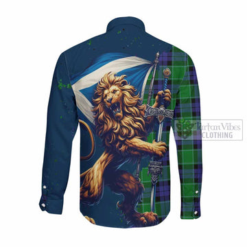 Monteith Tartan Family Crest Long Sleeve Button Shirt with Scottish Majestic Lion