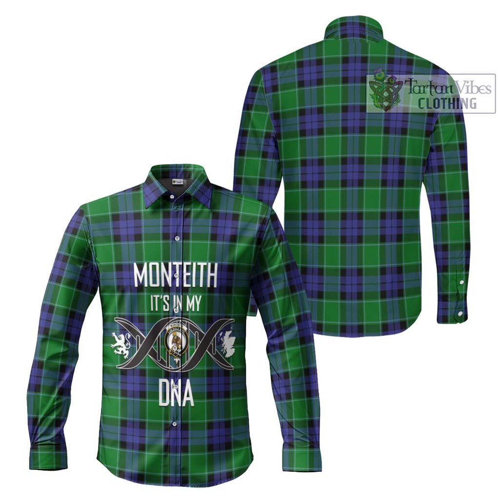 Monteith Tartan Long Sleeve Button Shirt with Family Crest DNA In Me Style Men's Shirt - Tartanvibesclothing Shop