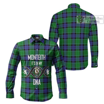 Monteith Tartan Long Sleeve Button Shirt with Family Crest DNA In Me Style