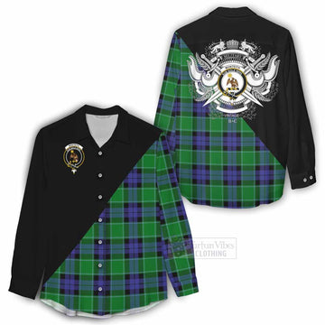 Monteith Tartan Women's Casual Shirt with Family Crest and Military Logo Style