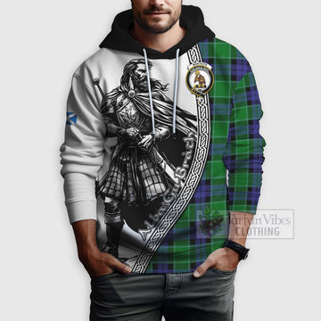 Monteith Tartan Clan Crest Hoodie with Highlander Warrior Celtic Style - Tartan Vibes Clothing