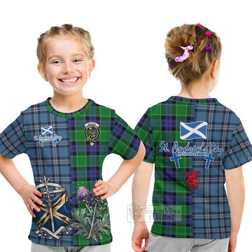 Monteith Tartan Kid T-Shirt Happy St. Andrew's Day Half Tartan Style - Tartan Vibes Clothing