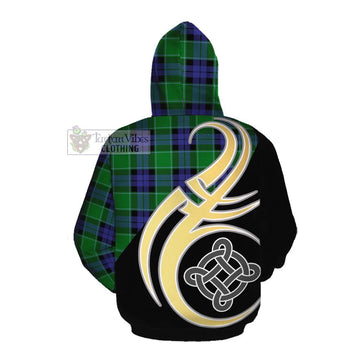 Monteith Tartan Cotton Hoodie with Family Crest and Celtic Symbol Style Pullover Hoodie - Tartan Vibes Clothing