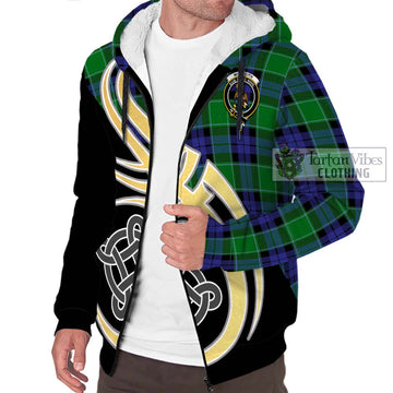 Monteith Tartan Sherpa Hoodie with Family Crest and Celtic Symbol Style