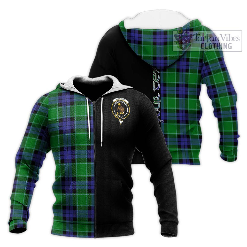 Monteith Tartan Knitted Hoodie with Family Crest and Half Of Me Style Unisex Knitted Zip Hoodie - Tartanvibesclothing Shop