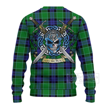 Monteith Tartan Ugly Sweater with Family Crest Celtic Skull Style