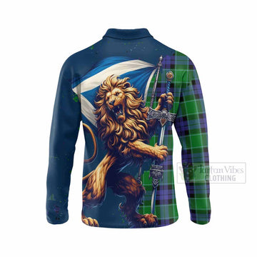 Monteith Tartan Family Crest Long Sleeve Polo Shirt with Scottish Majestic Lion - Tartan Vibes Clothing