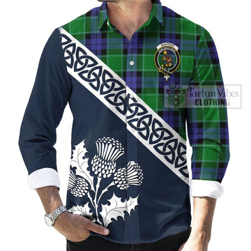 Monteith Tartan Long Sleeve Button Shirt Featuring Thistle and Scotland Map