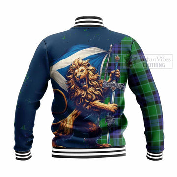 Monteith Tartan Family Crest Baseball Jacket with Scottish Majestic Lion - Tartan Vibes Clothing