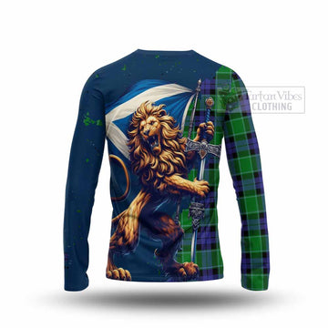 Monteith Tartan Family Crest Long Sleeve T-Shirt with Scottish Majestic Lion - Tartan Vibes Clothing