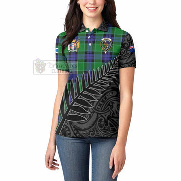 Monteith Crest Tartan Women's Polo Shirt with New Zealand Silver Fern Half Style - Tartan Vibes Clothing