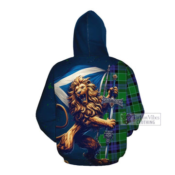 Monteith Tartan Family Crest Cotton Hoodie with Scottish Majestic Lion Pullover Hoodie - Tartan Vibes Clothing