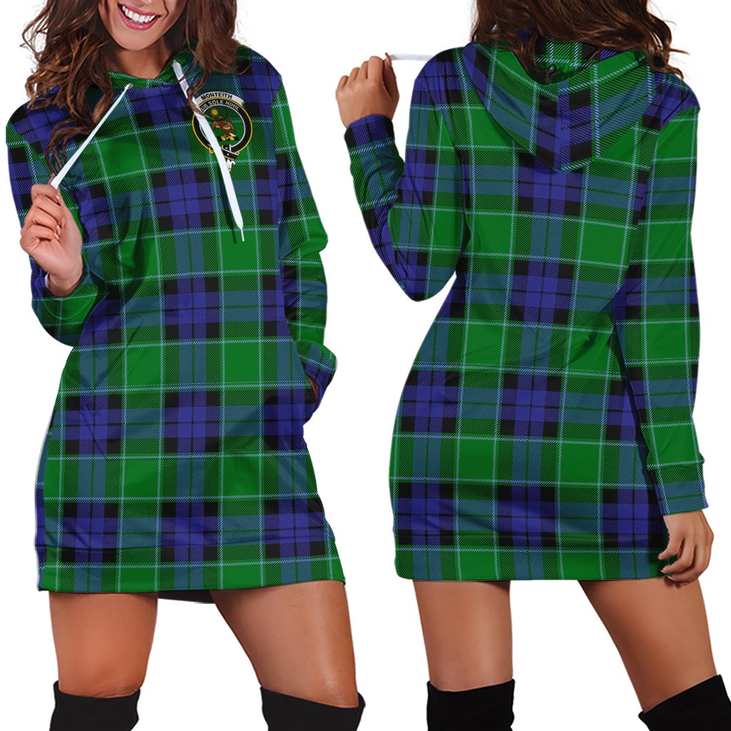 Monteith Tartan Hoodie Dress with Family Crest - Tartan Vibes Clothing