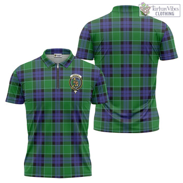 Monteith Tartan Zipper Polo Shirt with Family Crest