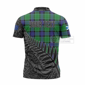 Monteith Crest Tartan Zipper Polo Shirt with New Zealand Silver Fern Half Style - Tartan Vibes Clothing
