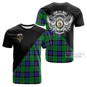 Monteith Tartan Cotton T-shirt with Family Crest and Military Logo Style