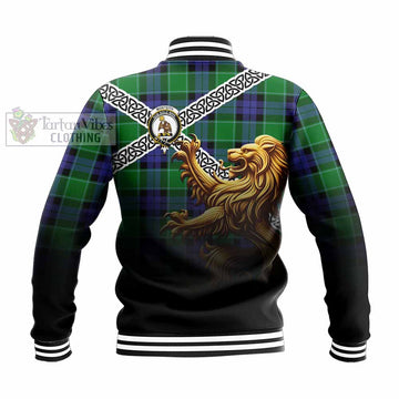 Monteith Crest Tartan Baseball Jacket with Golden Lion Emblem Celtic Style - Tartan Vibes Clothing