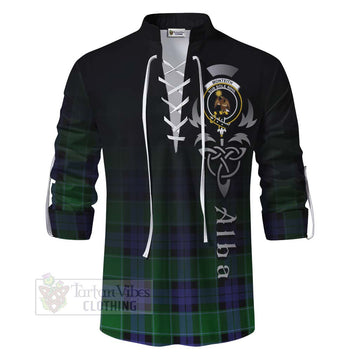 Monteith Tartan Ghillie Kilt Shirt Featuring Alba Gu Brath Family Crest Celtic Inspired - Tartan Vibes Clothing