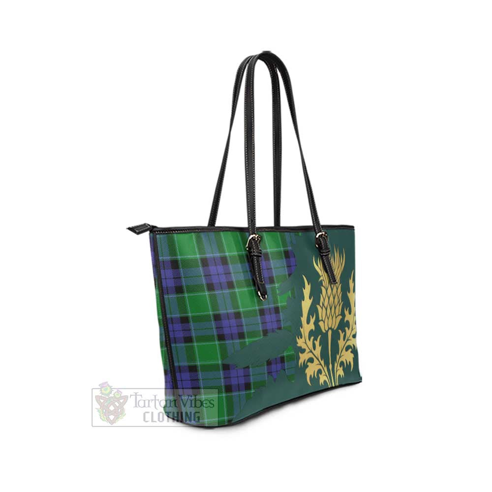 Monteith Tartan Leather Tote Bag Gold Thistle Style - Tartan Vibes Clothing