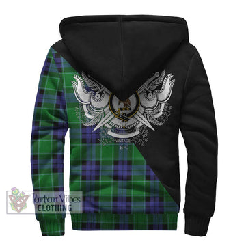 Monteith Tartan Sherpa Hoodie with Family Crest and Military Logo Style