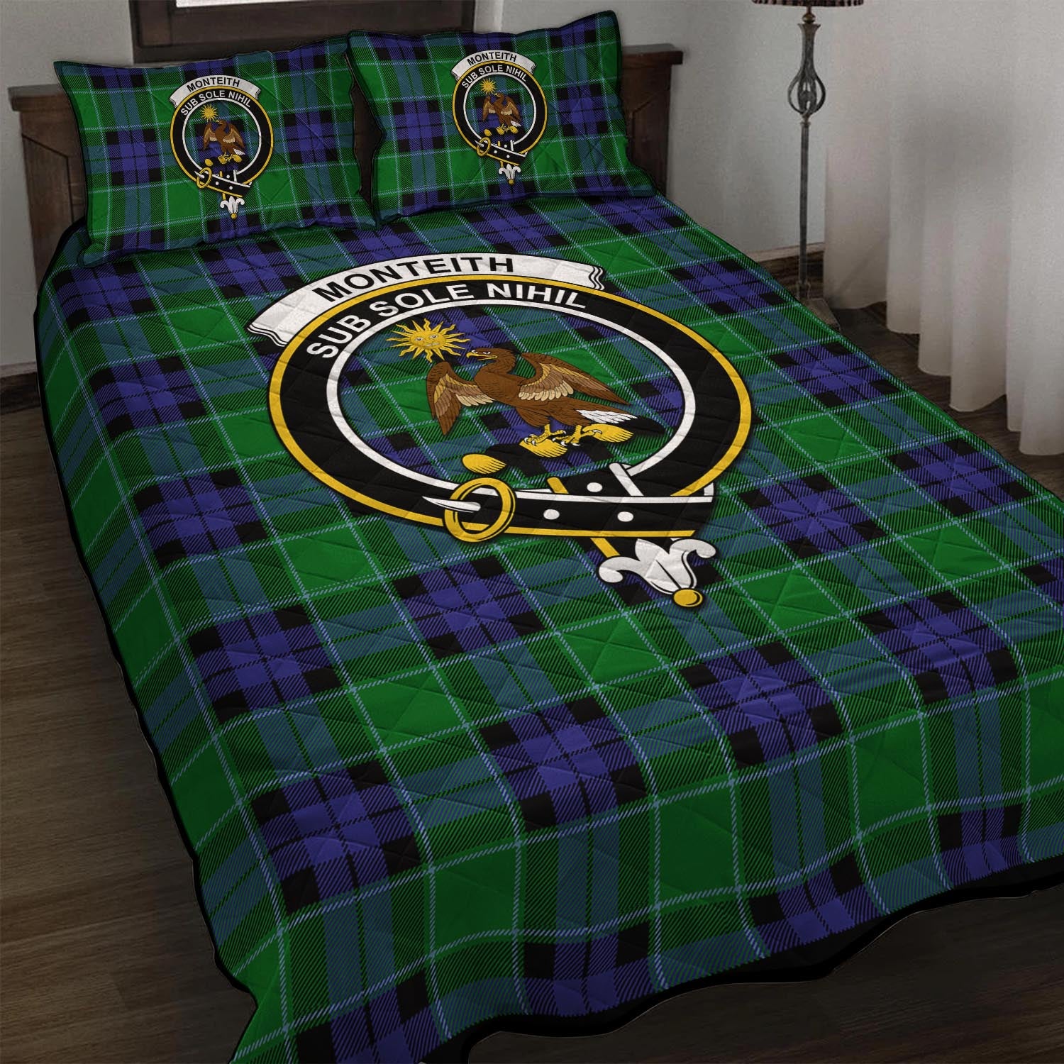 Monteith Tartan Quilt Bed Set with Family Crest - Tartan Vibes Clothing